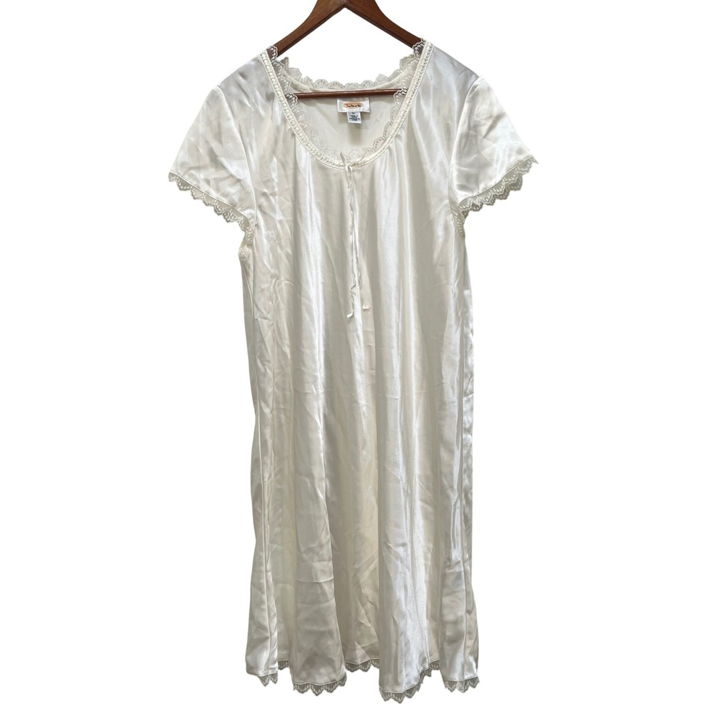 VTG Talbots Intimates Cream Satin Lace Trim Nightgown Sleep Dress XL Regencycore